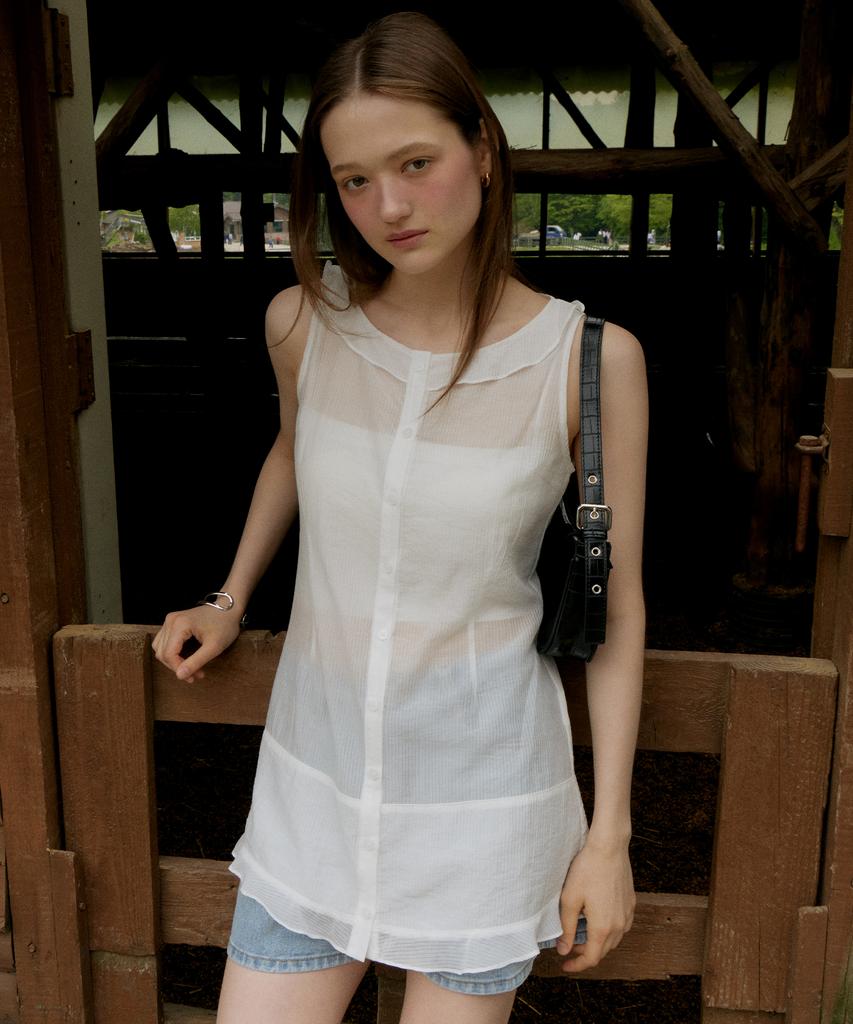 ITOV SEOUL Flare Sheer Mini Dress White