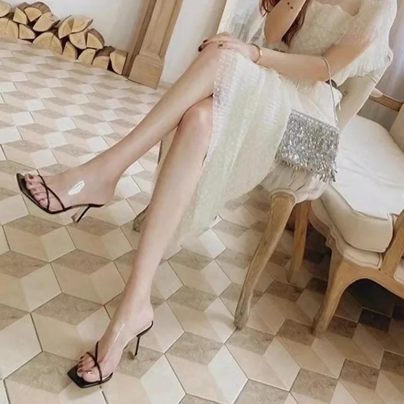 Fashion Ladies Shoes On Offer 2025 Open Toe Woman Slippers Fashion Dress Luxury Band Slippers Women Square Toe Thin Heels Modern Sandals