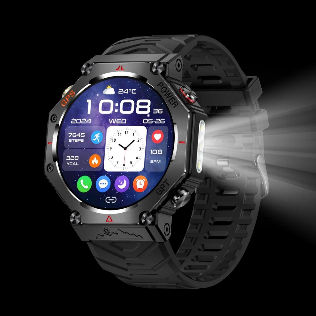 Rainbuvvy KC91 GPS Smart Bracelet 1.39inch TFT 360x360 BLE5.3 GPT 3ATM Waterproof 530mAh Bluetooth Call Flashlight Android Smartwatch