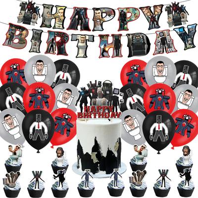 32pcs Skibidi Toilet Theme Party Supplies Includes Banner Cake Toppers Balloons