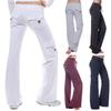 Dámské jednobarevné strečové kalhoty na jógu s mnoha kapsami, sportovní kalhoty slim fit