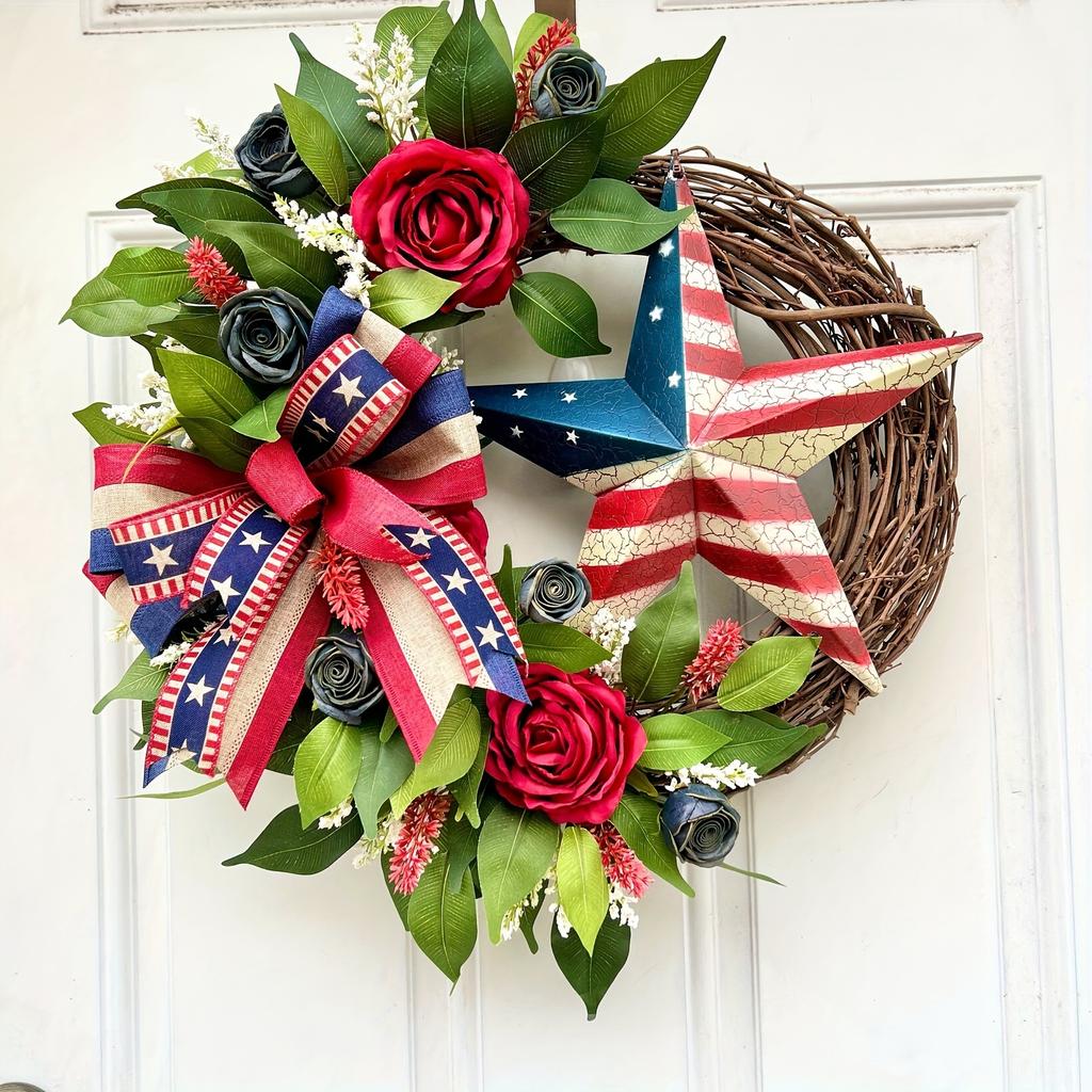 4th of July Wooden Wall Mount Door Sign - Patriotic Star Flag Decor with Independence Day Theme - Ideal for Memorial Day and Sum