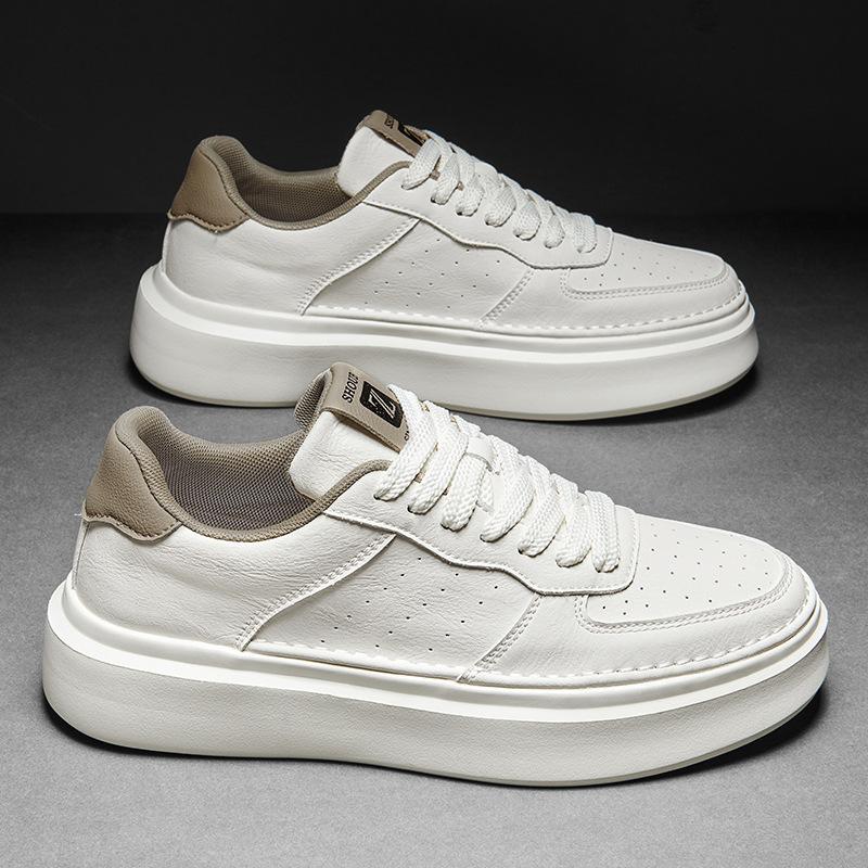 Couple Board Shoes Autumn Leather Surface Solid Color Versatile Low-top Sports Little White Shoes Large Size Platform Men's Shoes