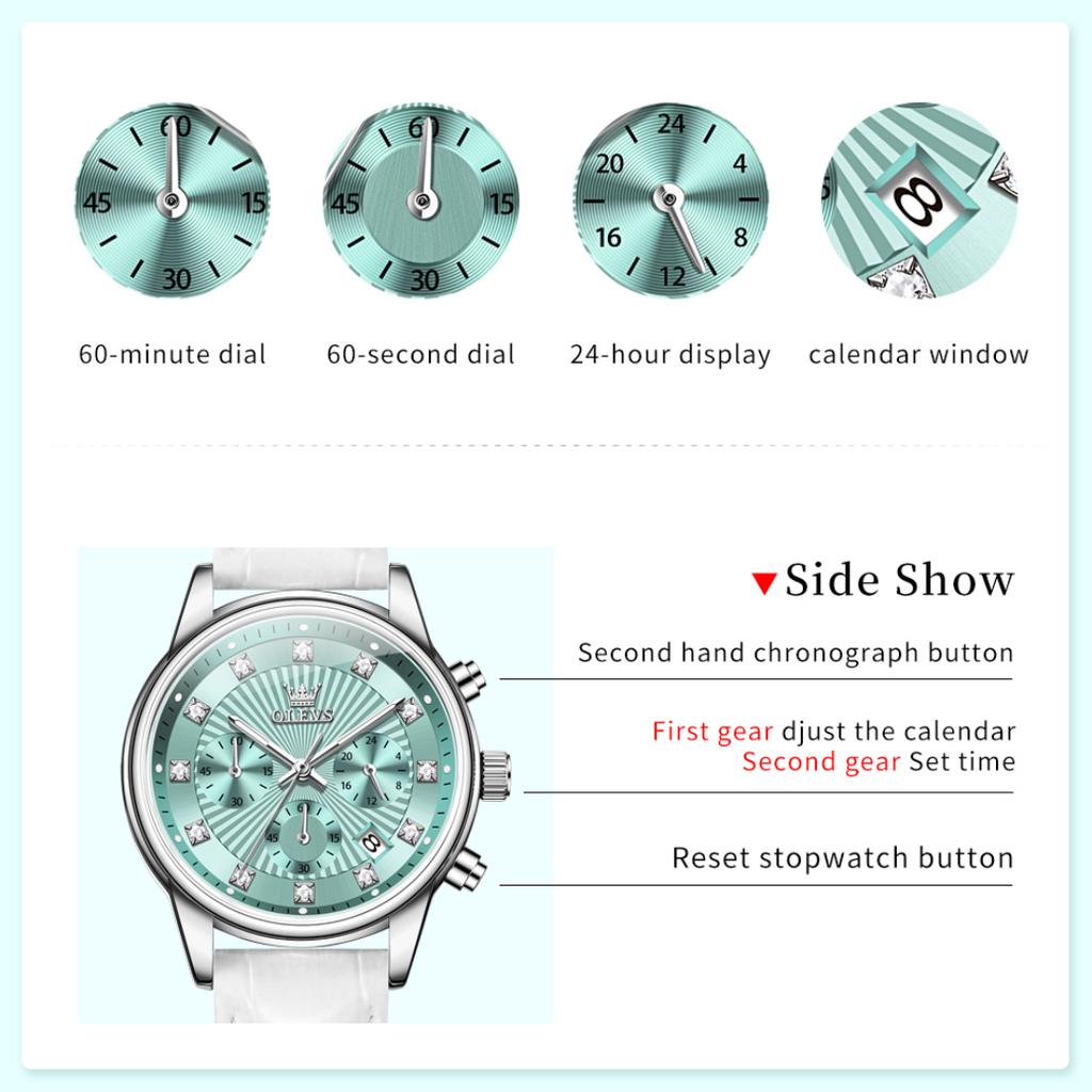 OLEVS Business Chronograph Quartz Watch For Women Original Calendar Fashion Ladies Wristwatch Waterproof Woman Dress Watch