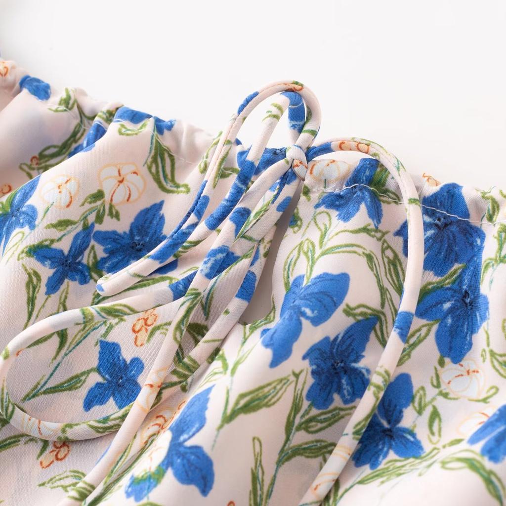 Sexy Slim Floral Suspender Skirt Summer New French Retro Seaside Vacation Waist Dress Women