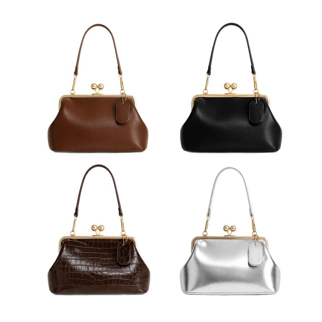 Retro Kisslock Shoulder Bag for Women Small Frame Clutch Luxury Designer Shell Bag Ladies Purse