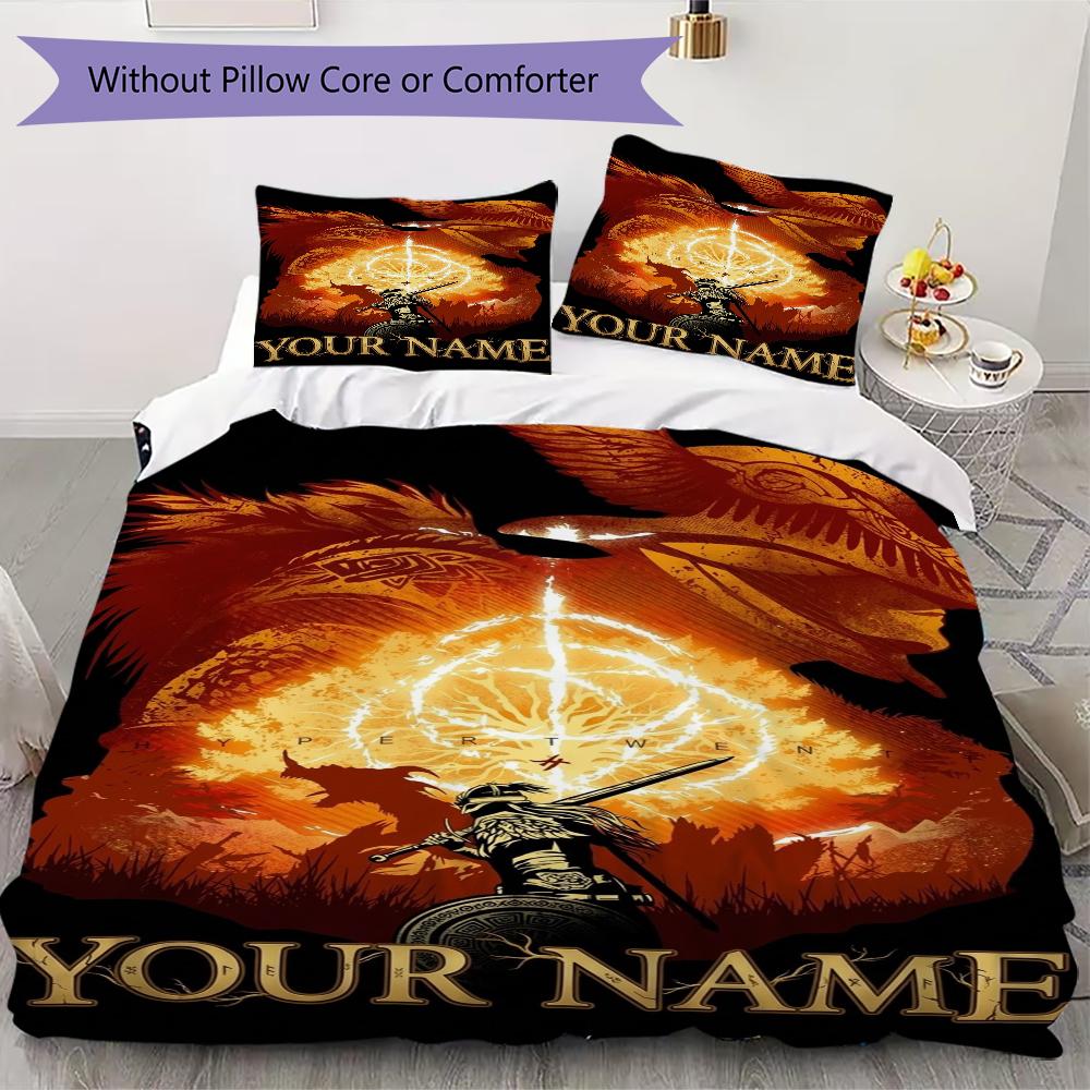 Custom Name Elden Ring Pattern Bedding Uilt Set Uilt Cover Pillowcase Home Decoration Birthday Gift (1*duvet Cover+2*pillowcase Without Core)