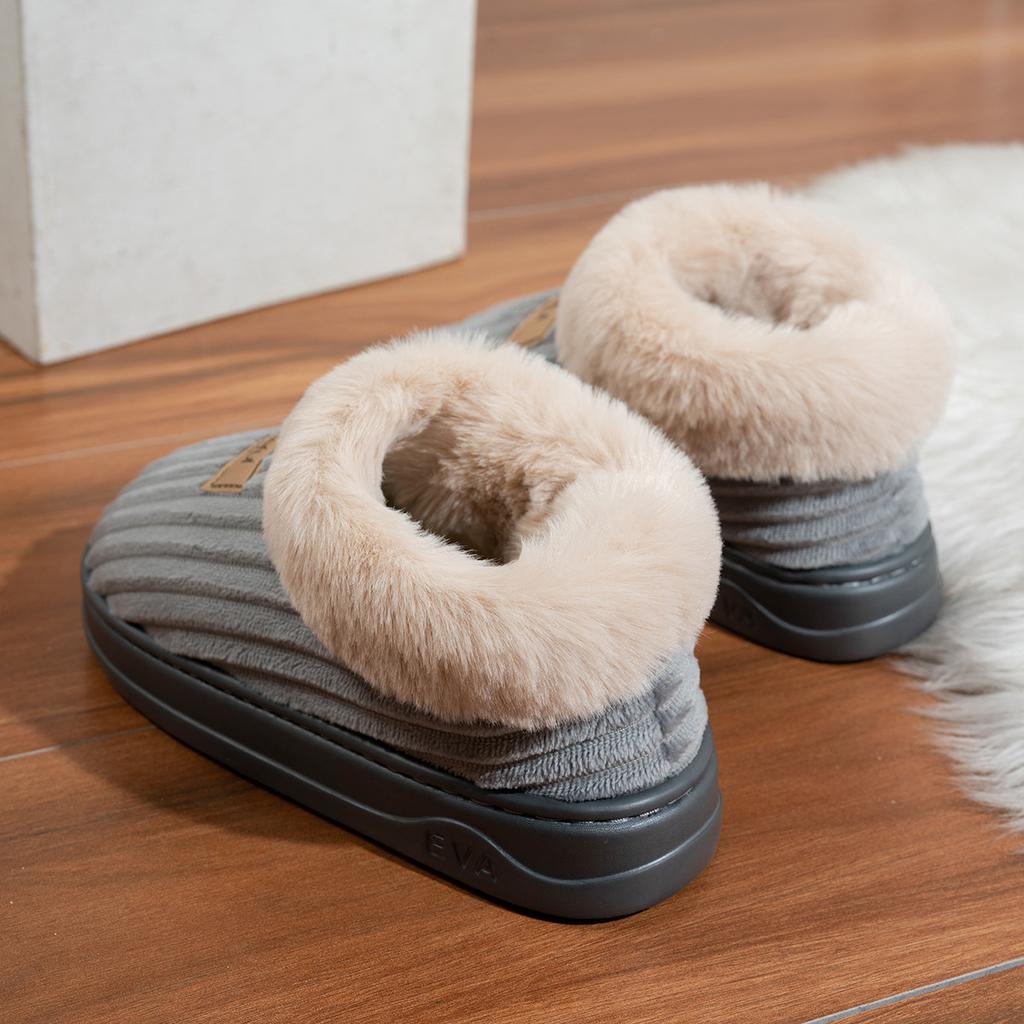 Autumn and Winter Cotton Shoes with Thick Soles for Men and Women, Home and Indoor with Velvet Wicks and Plush Slippers