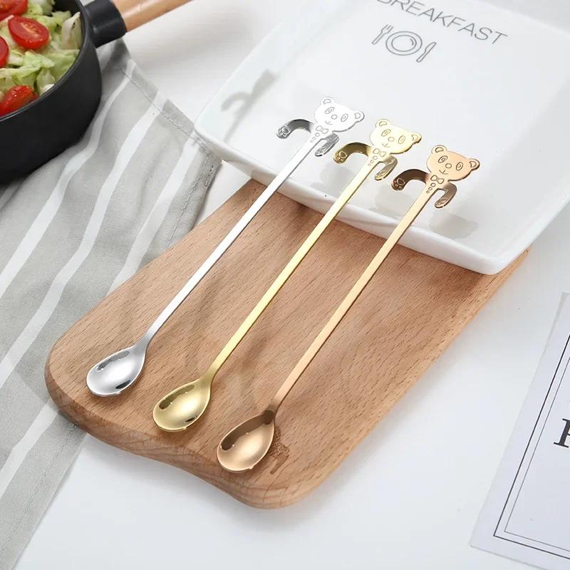 Kitchen Fashion Tableware Cute Panda Spoon Long Handle Spoons Coffee Companion Dessert Mental Honey Spoon Kitchen Accessories