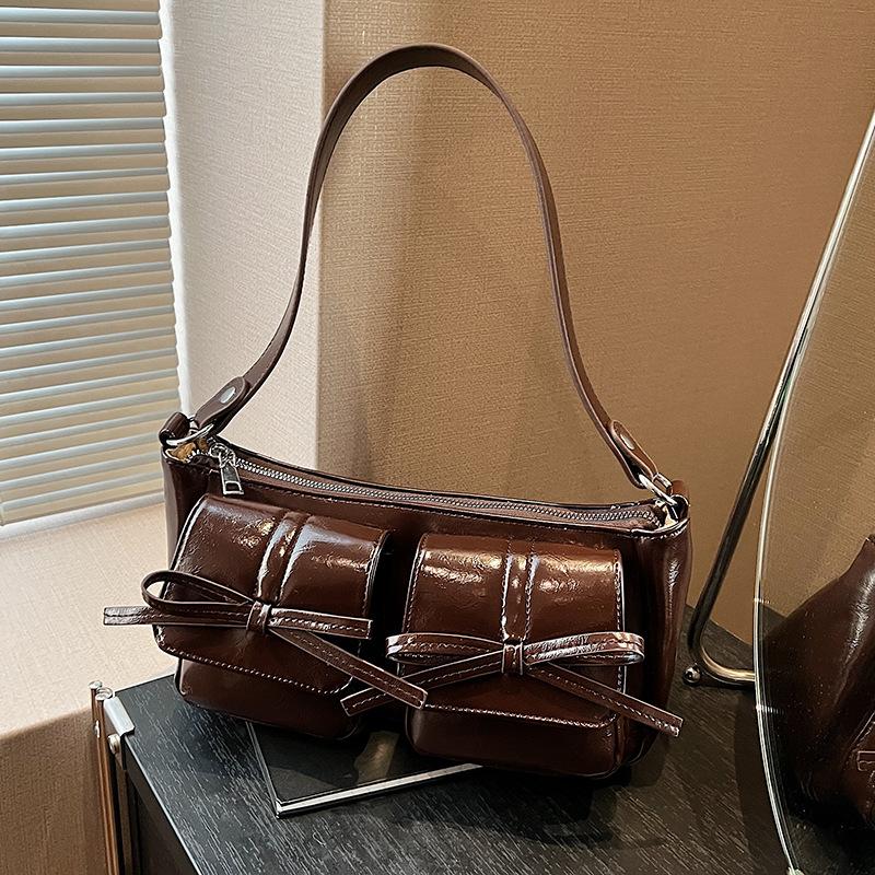 Winter Maillard retro ballet style bow multi-pocket underarm bag personalized versatile single shoulder messenger women's bag