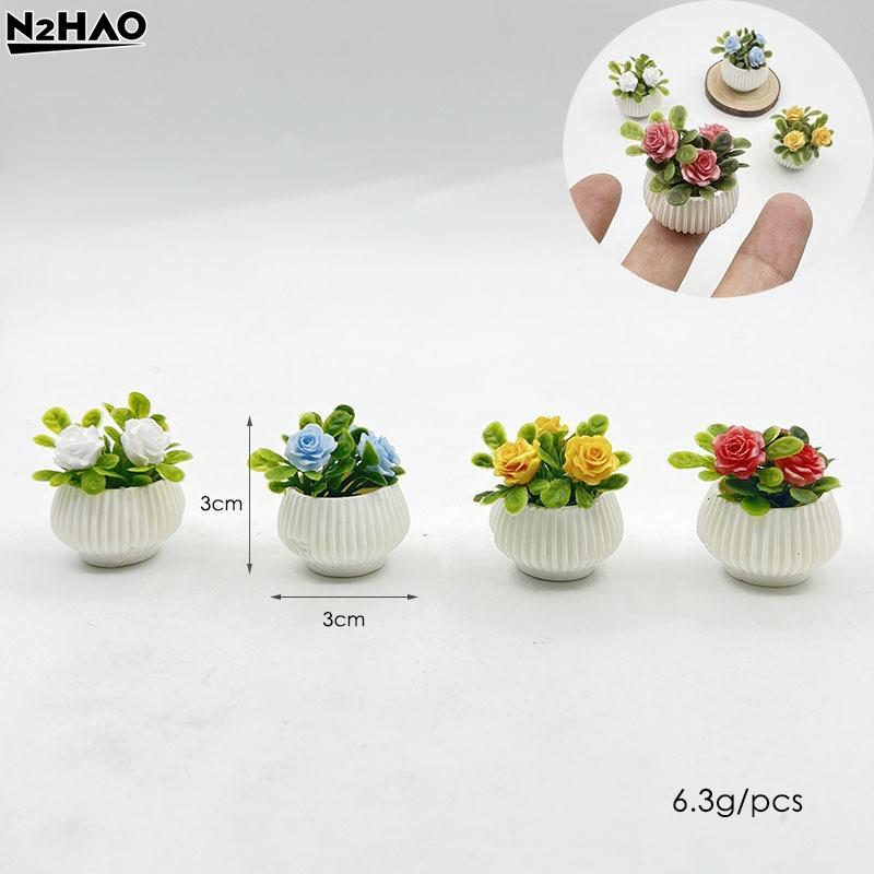 1Pcs Plastic Flower Doll House Living Room Scene Decoration Mini Rose Plant Potted Plants Model Miniature Landscape Handicrafts