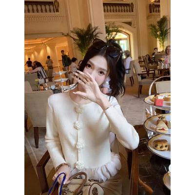 Women's Elegant Lace-Trim Knit Cardigan Top