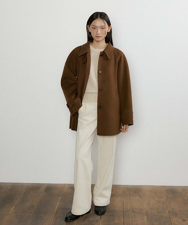 LINGSEOUL Handmade Wool Half Coat-Brown