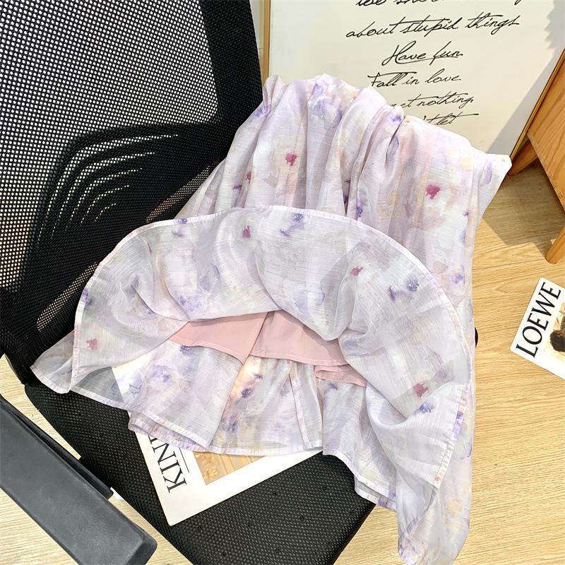 French Coffee Break Dress Waist Thin Short Sleeve Bead Print Long Dress