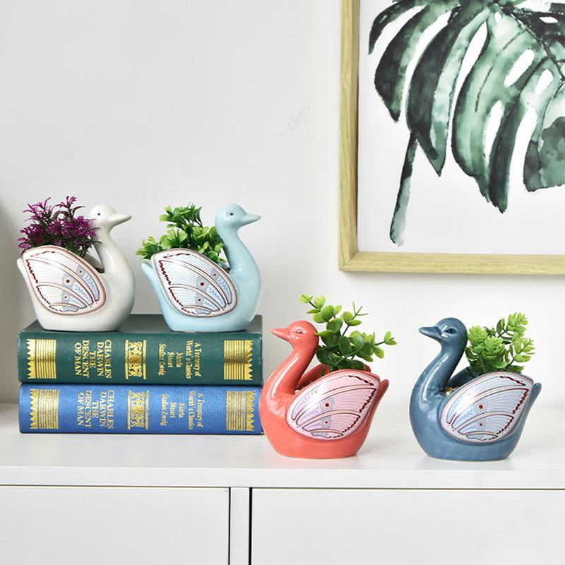 Cute Swan Flower Pot Ceramic Succulent Pot Planter Home Decor Indoor Decoration Desktop Ornaments Bonsai Plant Pot