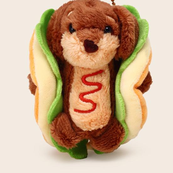 Dachshund Dog Hamburger Keychain Pendant Plush Bag Charm Dual-Function Key Chain Bag Hanger Accessory