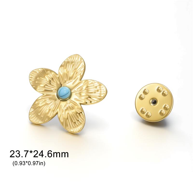 Womens Jewelry Four Petal Flower Brooch French Style Stainless Steel Gold Color Trendy Pin for Wedding Office Gift