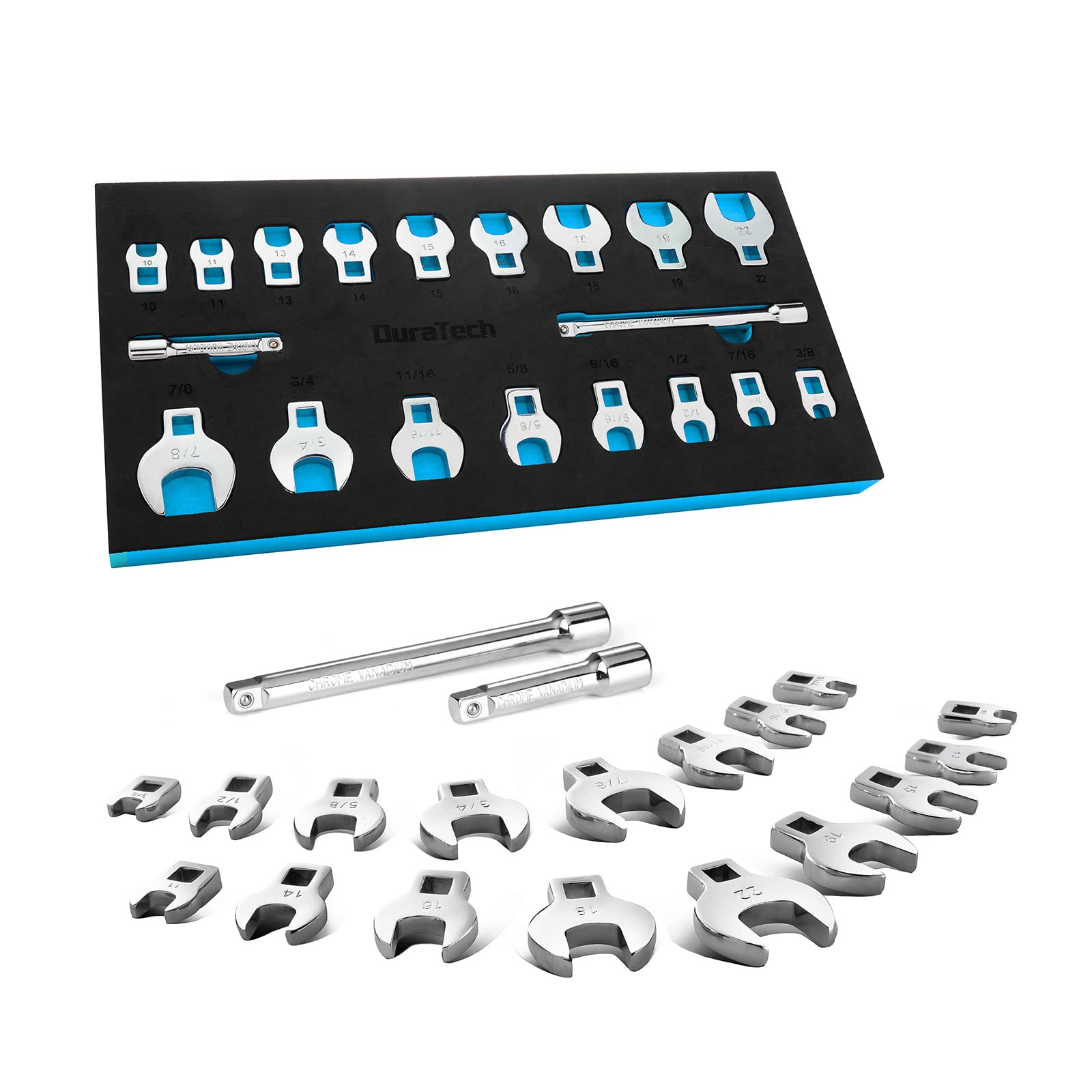 

DURATECH Crowfoot Wrench and Flare Nut Wrench Set, 19-Piece Set, Metric & SAE, 9.5mm Drive, Extension Bar, Cr-V EVA Storage Case