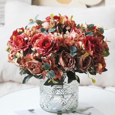 Vintage Artificial Peonies Faux Silk Flowers Bunch Hydrangea Rose Peony Floral Centerpiece