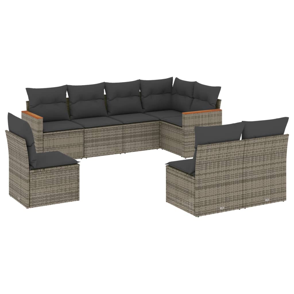 Vidaxl 8-Cz. Garden Furniture Set With Cushions, Grey, Poly Rattan