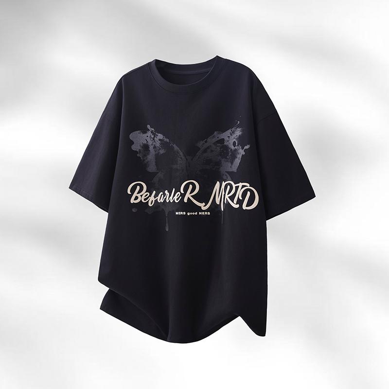 

Summer Printed Round Neck T-shirt for Men, Versatile, Casual, Loose, Simple, Breathable Short Sleeved T-shirt M чорний