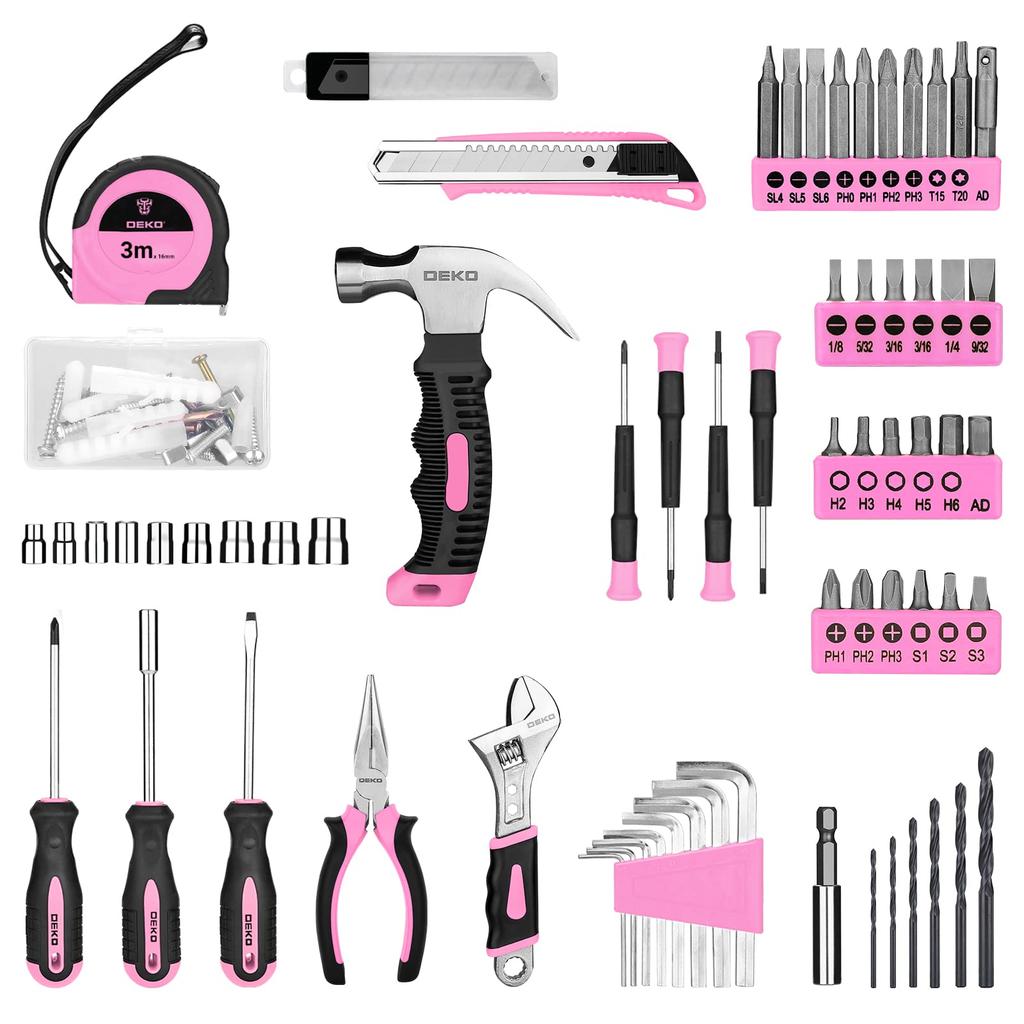 Tool Set with 8V Electric for Home Furniture Home and Includes a Convenient Storage Case 126-Piece Drill, Pink, Use, DIY, Assembly, Maintenance,