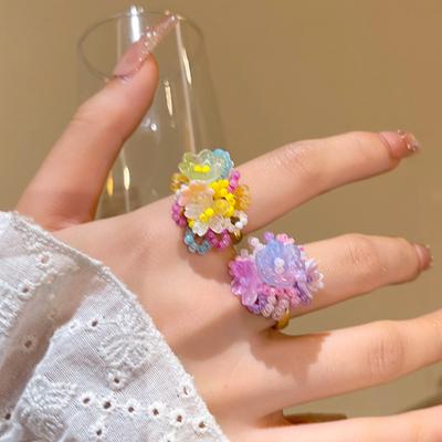 Dopamine Hydrangea Flower Ring Female Summer Vacation Girl Heart Index Finger Ring Fashion Ring