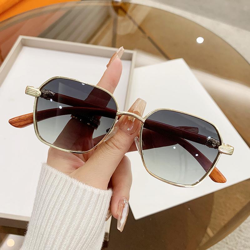 High-End Sunglasses, Women'S Imitation Wood Grain Legs, Sunglasses, Fashion Crowe Metal Han Ins