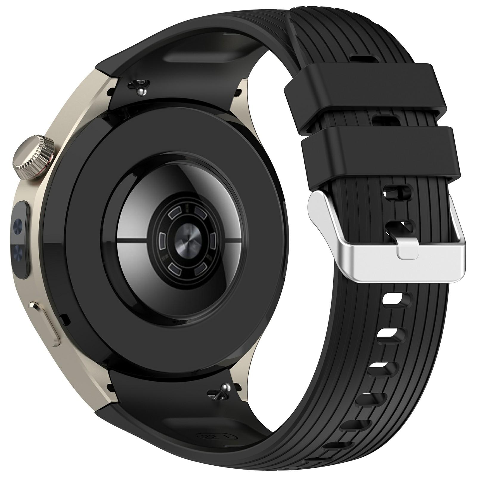 

For Huawei Watch 5 46mm Striped Silicone Adjustable Watch Band Solid Color Soft Wristband Black