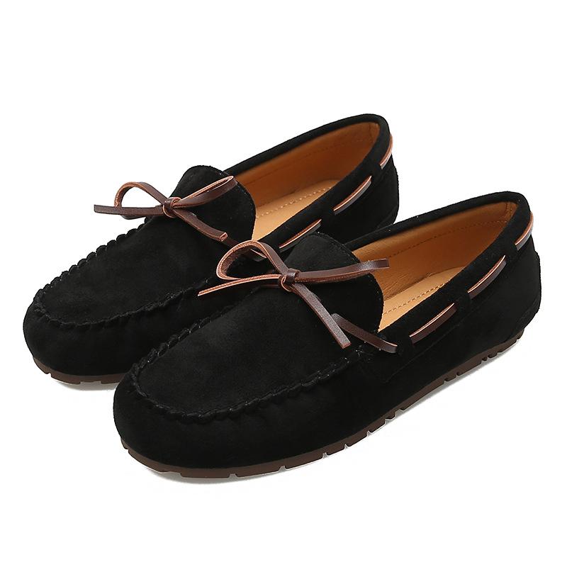 

Fashion Comfort Warm Fluffy Flats Women Fashion Round Toe Bow Pleated Design Loafers High Quality Faux Suede Large Size Zapatos De Mujer 35 чёрный