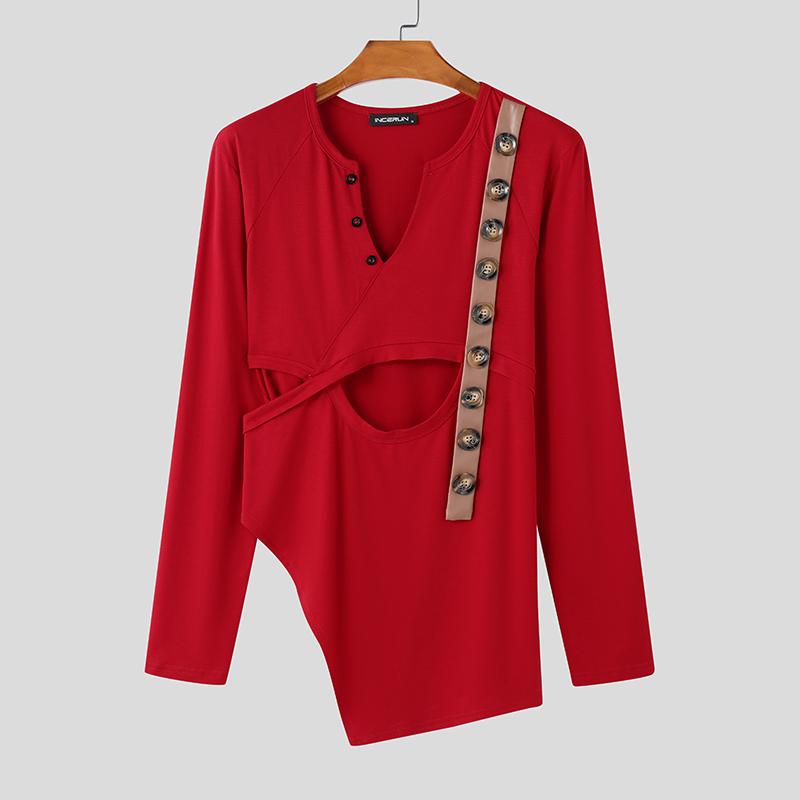 INCERUN Ανδρικά Μπλουζάκια με Λαιμόκοψη V, Μακρυμάνικα, με Κόψιμο, Ακανόνιστα, Καθημερινά, Στενά