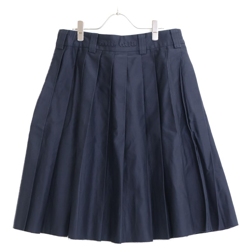 MIUMIU 2010 MG1781 Navy Logo Embroidered Pleated Chino Skirt Skirt 40 NavyUsed
