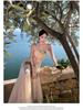 Women's French Floral 3D Strappy Summer Dress with Waist-Cinching Mesh Mermaid Skirt