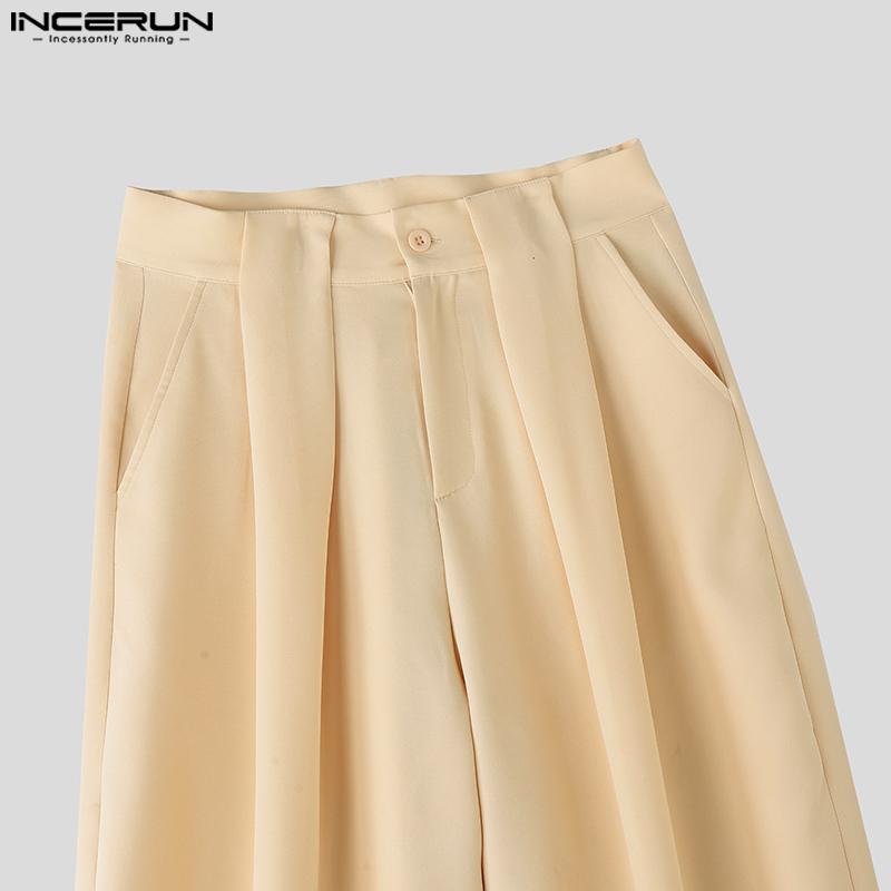 INCERUN Men's High Waist Zipper Ruffled Long Wide Legs Pants Trousers