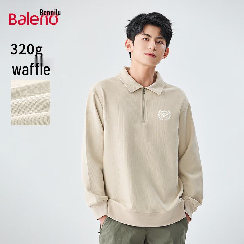 Baleno Herren Schweres Waffelstrick Polo Kragen Viertel-Reißverschluss Sweatshirt