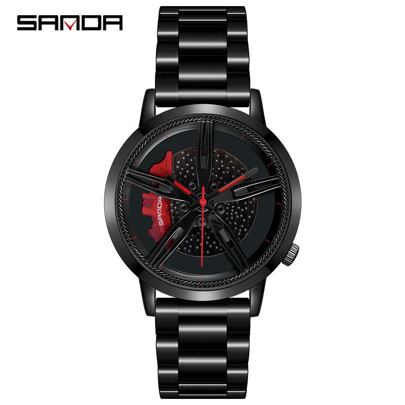 Sanda TEMU Men's Waterproof Quartz Watch with Hollow Dial and Steel Band