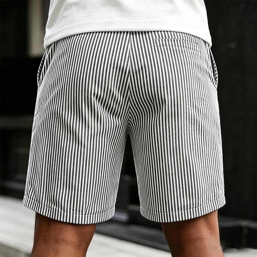 Pantaloncini a righe da uomo con coulisse in vita, casual, vestibilità ampia, a cinque tasche, sportivi, per primavera ed estate, design comodo e traspirante