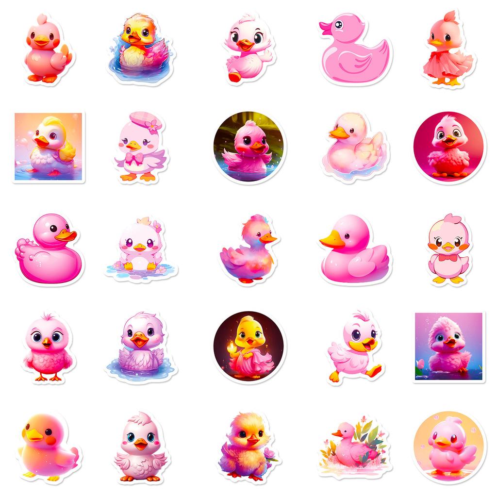 50 Stickers for Dreamy Little Pink Duck Mobile Phone Tablet Personalized DIY Decorative Stickers Repeatedly Paste Waterproof Stickers