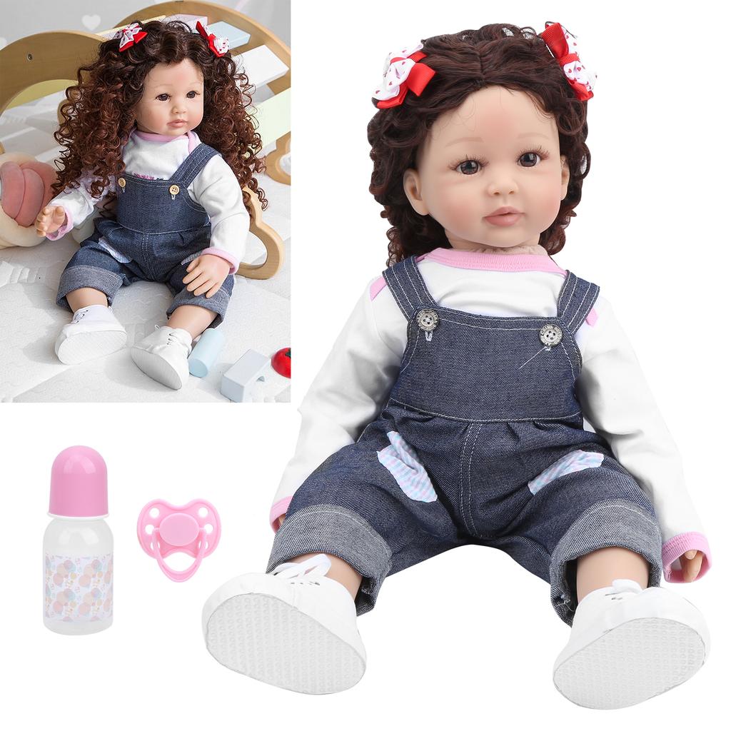 60cm Vinyl Cute Lifelike Girl Baby Doll Fashionable Soft Infant Doll with Curly Hair Toy