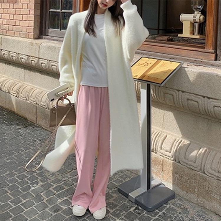 Mink Velvet Knee-Length Sweater Cardigan for Women - Autumn Winter Loose Knit Style