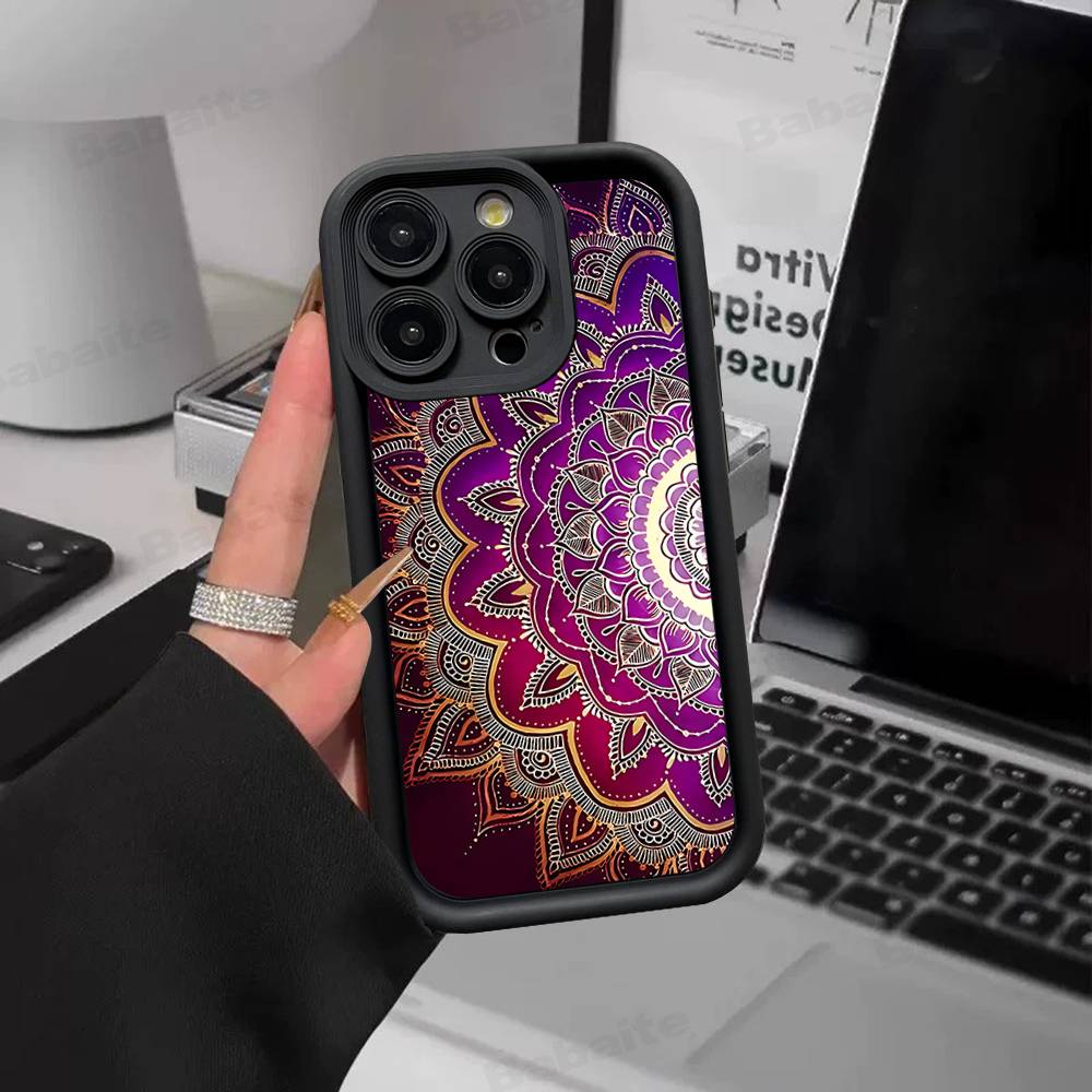 Indian Pattern Mandala Silicone Soft Phone Case For IPhone 17 16 15 14 Plus 13 12 Mini 11 Black Cover