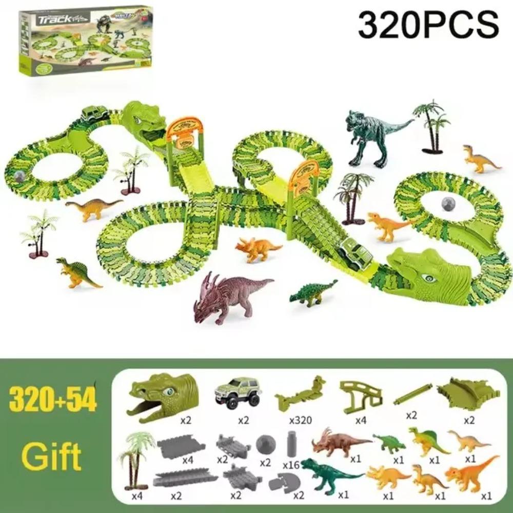 Dinosaurier-Thema Kunststoff-Rennbahn-Set Biegsame Rennstrecke mit Elektronischem Auto Lernspielzeug für Kinder