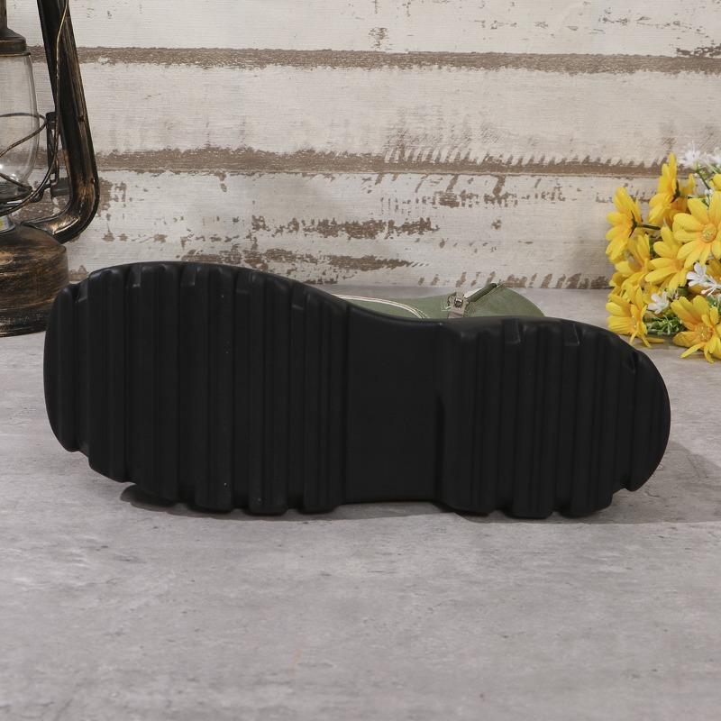 New Women's Boots Autumn and Winter New Three-layer Thickened Bottom Round Head Splicing Retro Cool Thick-soled Martin Boots