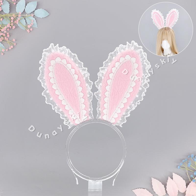 Japanese Original Lolita JK Lolita Kawaii Headband Gothic Headwear Strawberry Cartoon Bunny Ear Bow KC Lace Sweet Cute Versatile One Size
