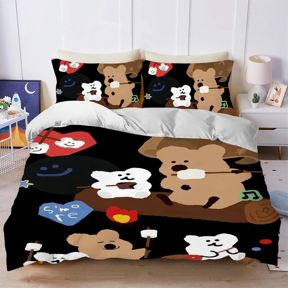 D-DINOTAENG M-Маршвилл Q-Квокка Q Комплект пододеяльников Мягкая стирка Постель 3 предмета Летний Удобный Студенческое общежитие Дом Детская постель (135x200cm)