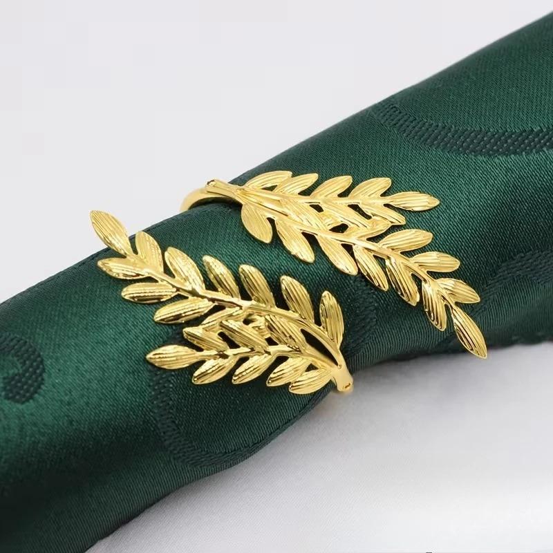 6/12PCSGold Wheat Napkin Ring Metal Leaf Holder for Harvest Festival Fall Thanksgiving Dinner Party Table Decoration Accessories