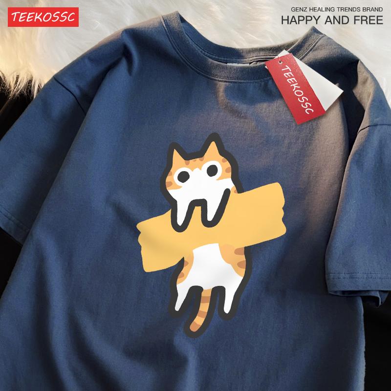 Adaptive Tape Cat Cartoon Printprint Mans Tee Clothing Cartoon Comfort Tshirt Round Neck Tshirts Retro Sxxxl Half Sleeve