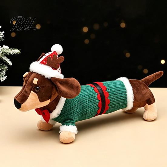 Decorative Plush for Window Christmas Dachshund Toy, Cute Dog Stuffed Animal with Santa Hat Sweater, Scene Prop Soft Holiday Decor Ornament Home Shelf