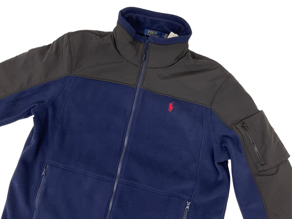POLO RALPH LAUREN Fleece Jacket with Nylon Size Navy Men's Zip-Up Trim, XL, (Product Code 0101846)
