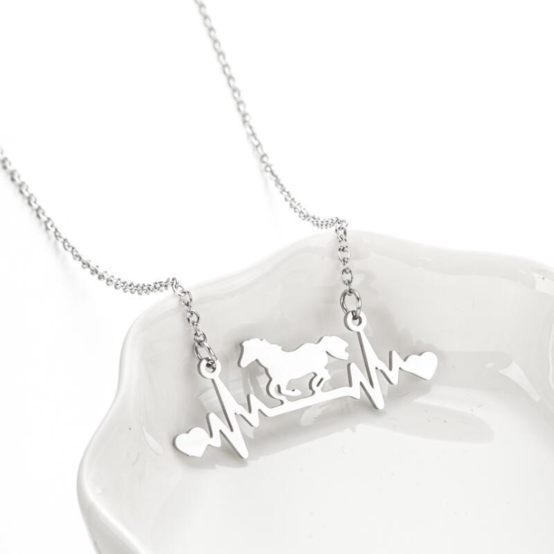 Stainless Steel Zodiac Horse Pendant Necklace with EKG Heartbeat Design